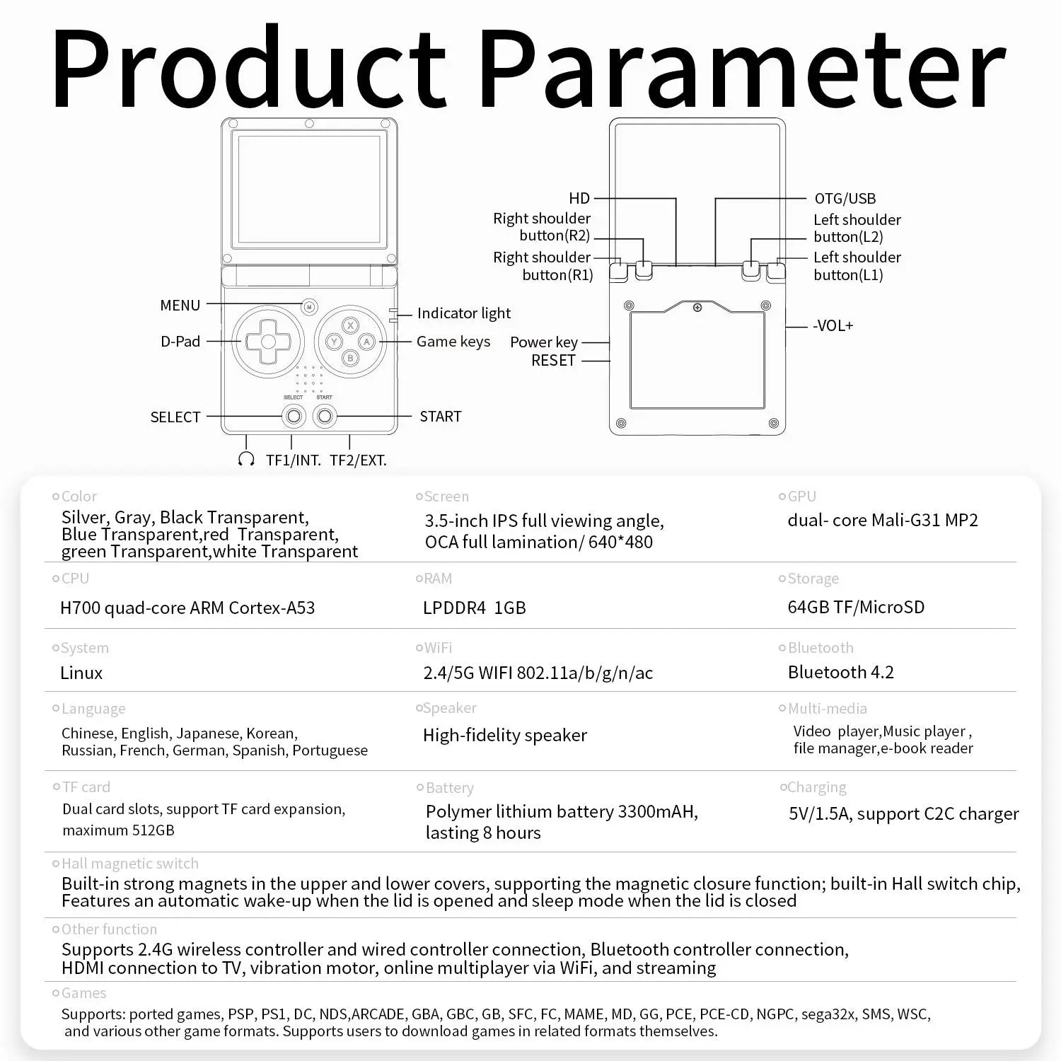 Flip Handheld  3.5 inch Gaming Console